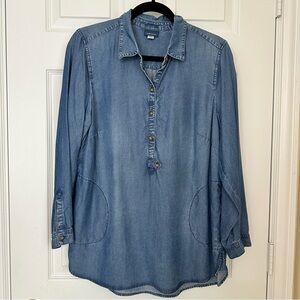 J Jill - Tunic Top Shirt - Women's Size M- Blue Denim Chambray